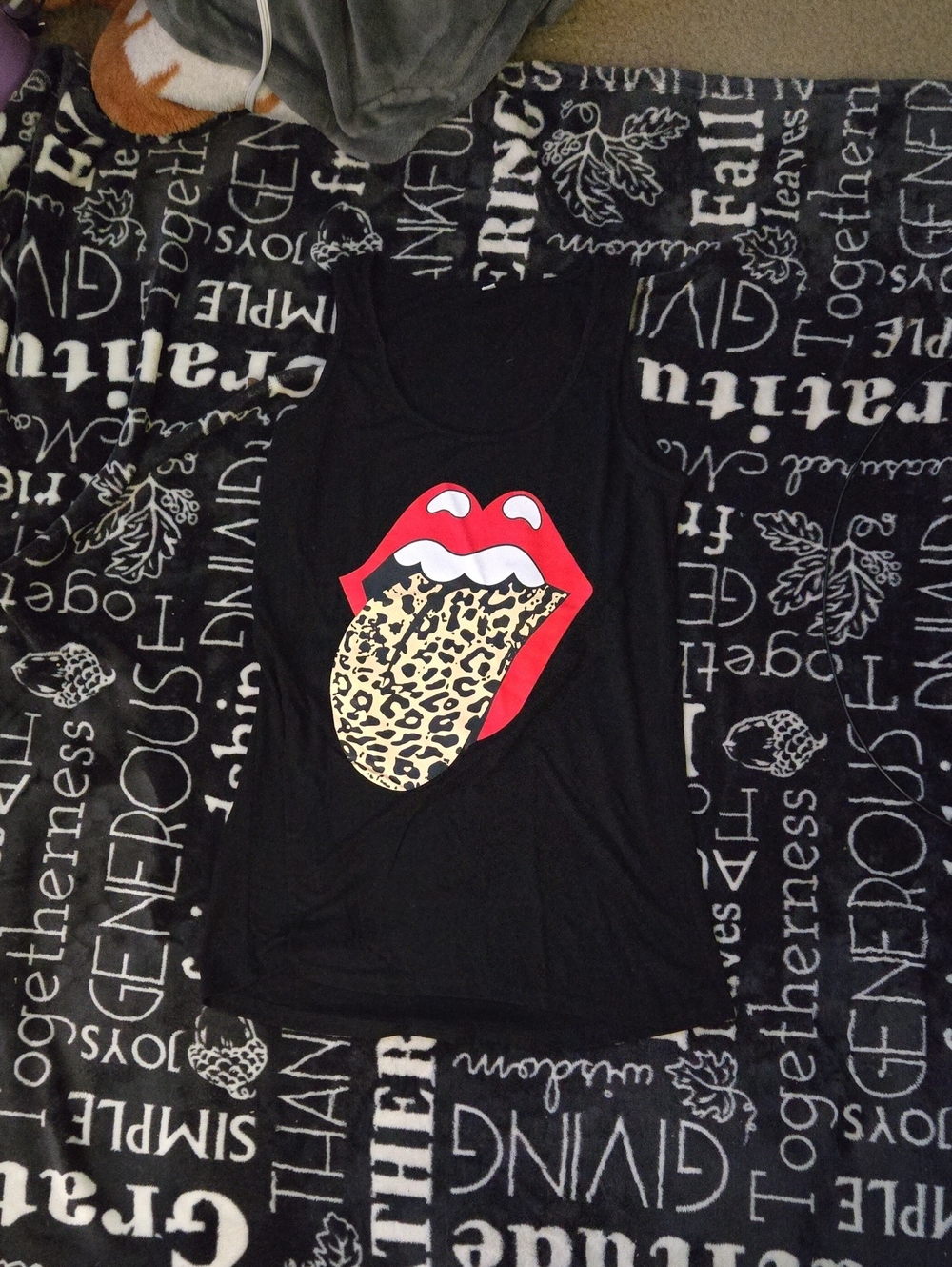 Black Graphic Tank with Lip & Leopard Print Tongue Sz Sm
